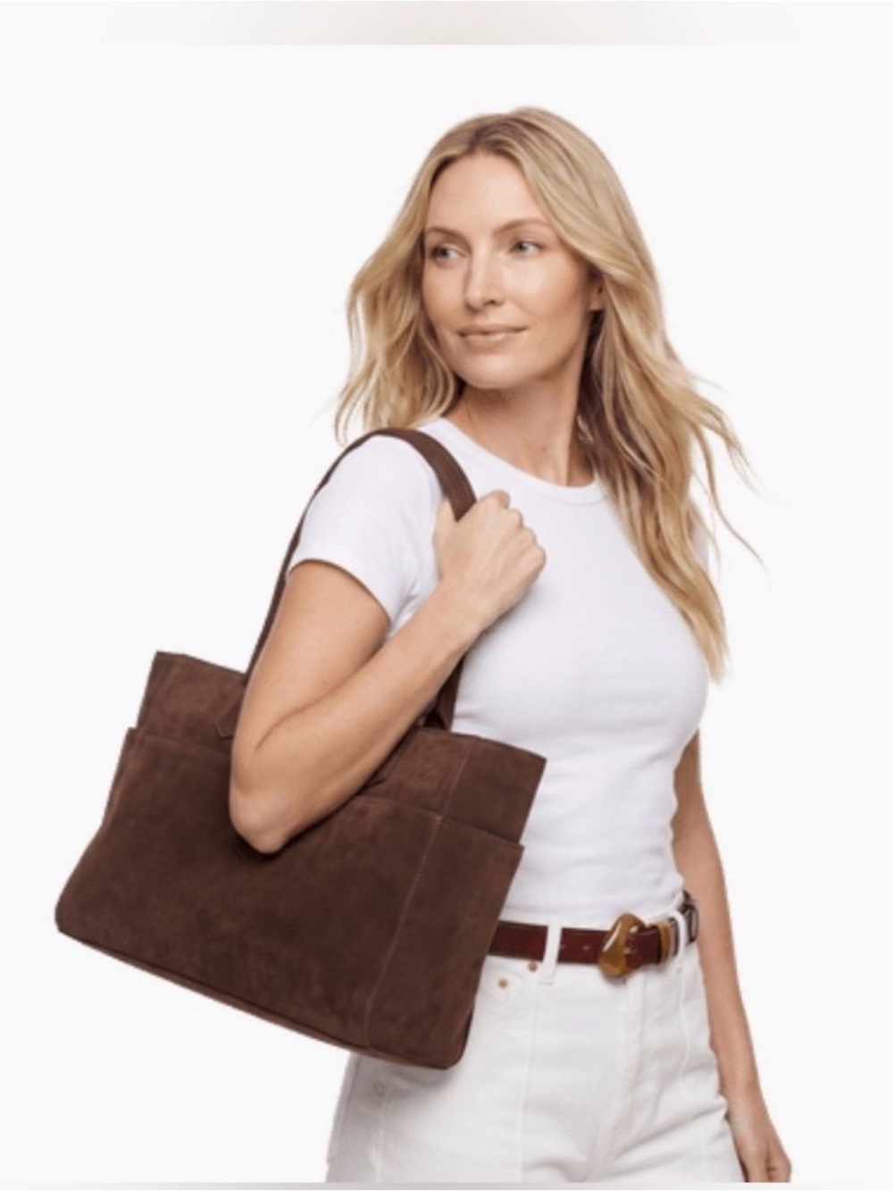 Mali + Lili Faux Suede Tote Structured Suede Tote Bag in Dark Brown. NWT